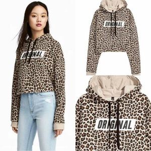 Women Leopard Print Cropped Hoody